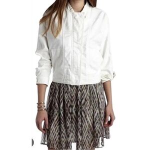 Free People Distressed Destroyed Tattered White Denim Tennis Jacket Size Medium